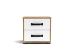 Comodino in legno 43,6x41h cm con due cassetti colore rovere e bianco - Mosso