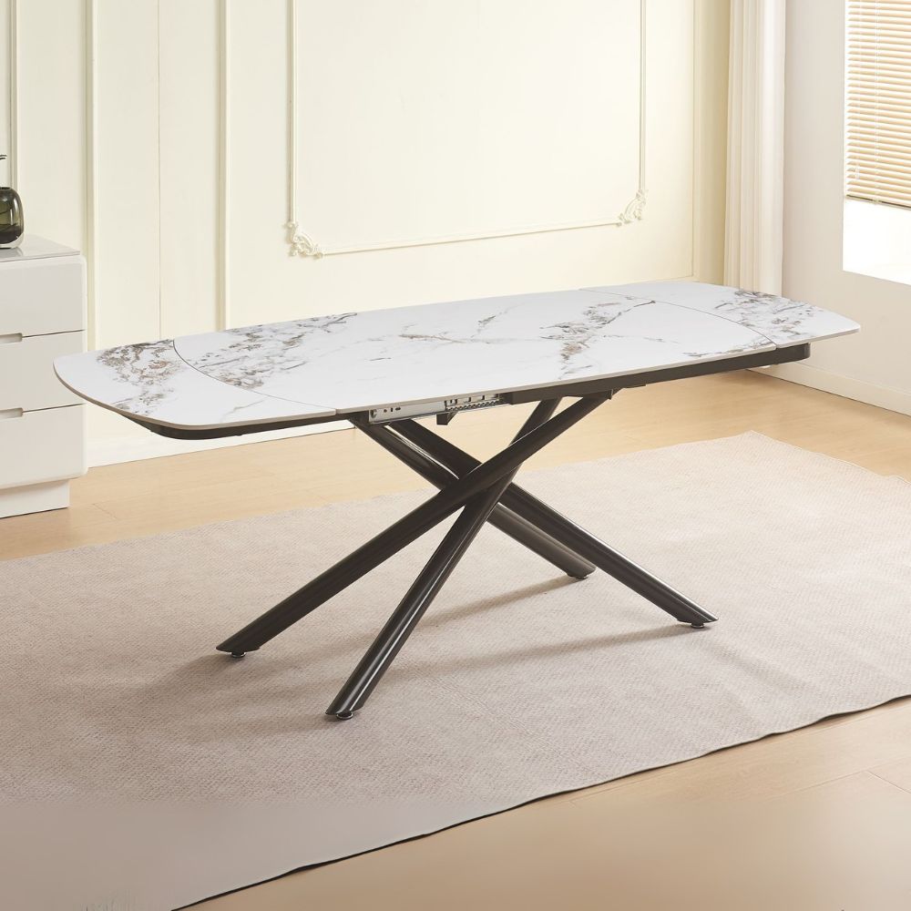 Tavolo allungabile girevole piano ceramica effetto marmo bianco 140x90x76H Astrid