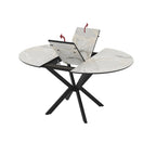 Tavolo rotondo allungabile effetto marmo bianco mola con gambe nere in metallo 110x110x76H Diano