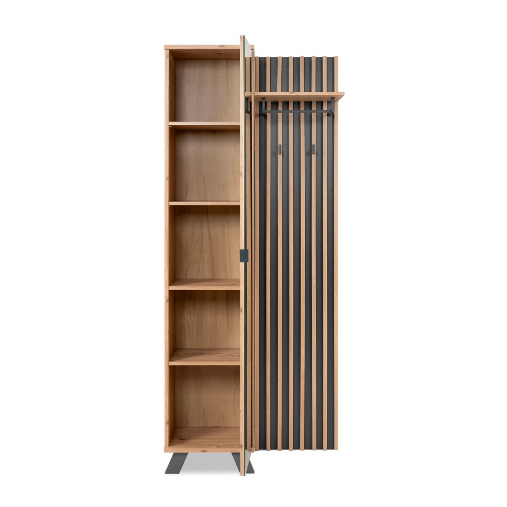 Mobile ingresso con frontale cannettato e anta a tutto specchio colore quercia e antracite 80x190H cm - Medan4