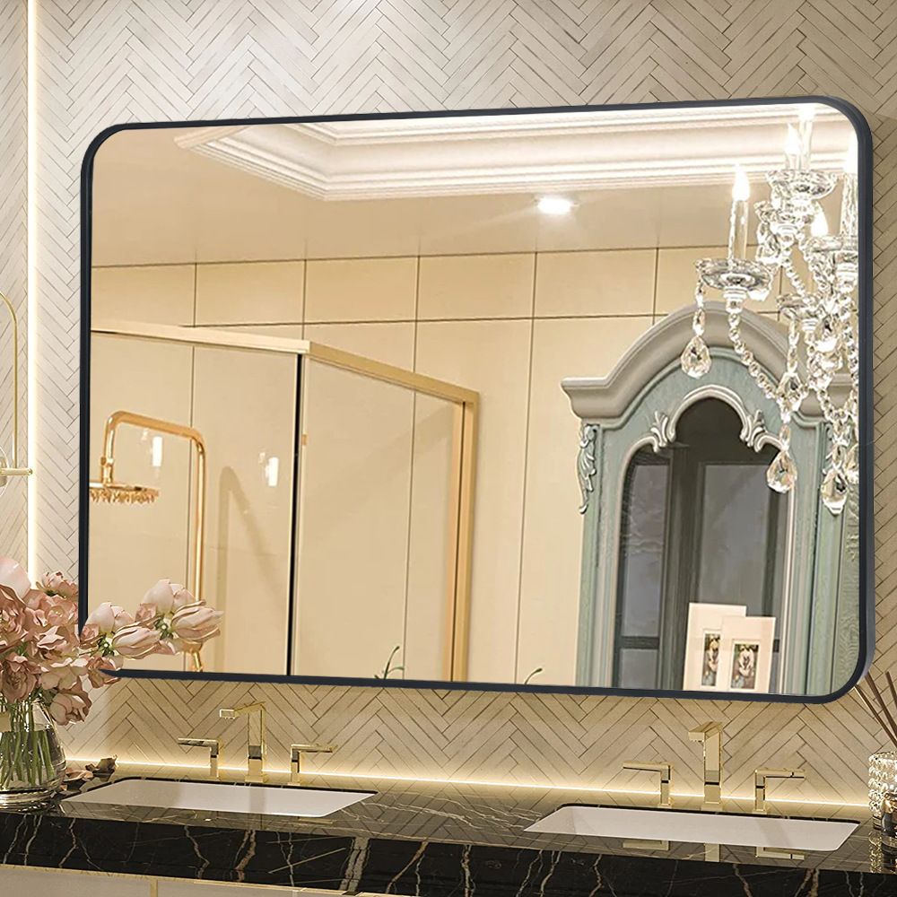 Specchio rettangolare YJ-9070 con cornice in alluminio nero 90x70