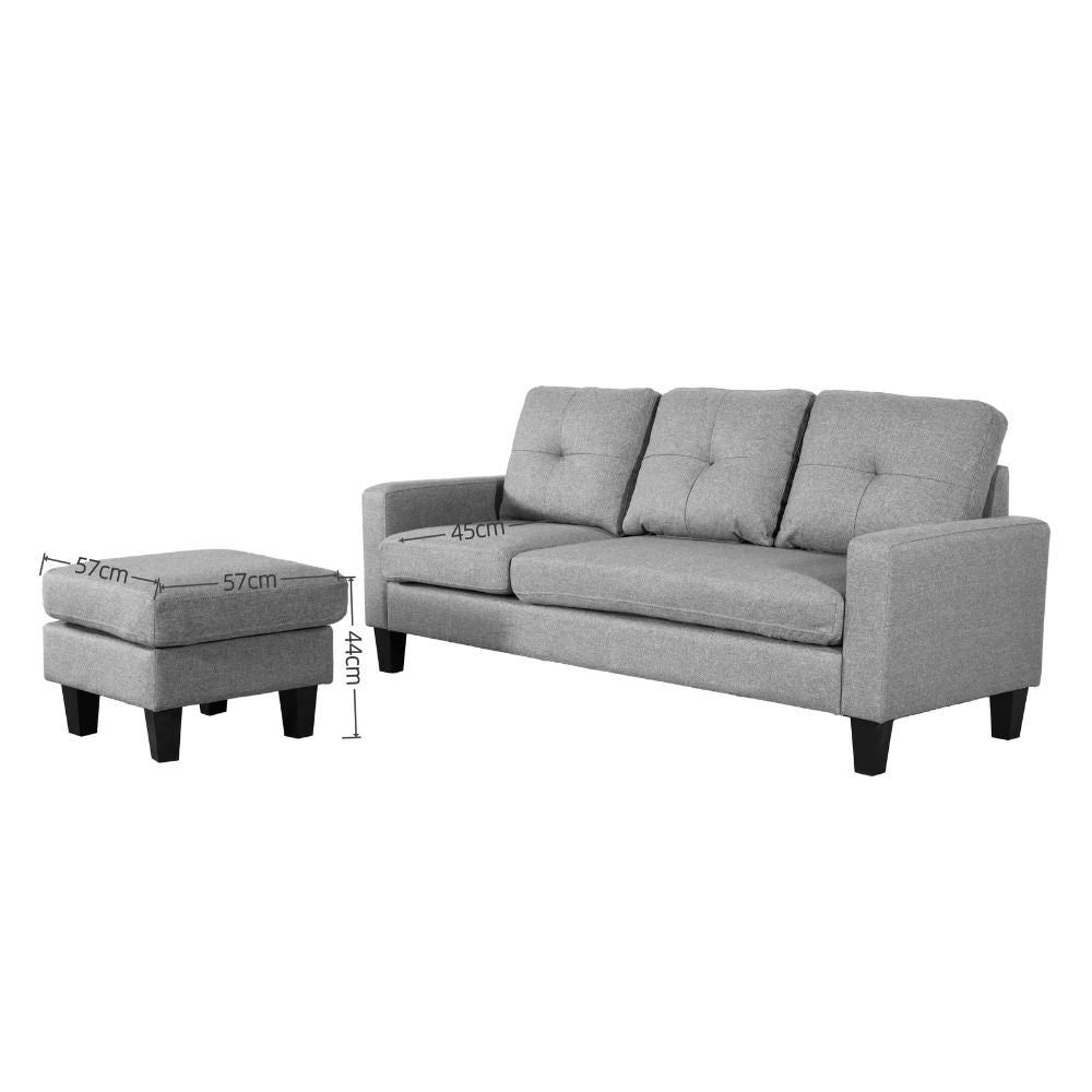 Divano 3 posti con pouf e chaise longue componibile colore blu 195x130x88H Giulivo