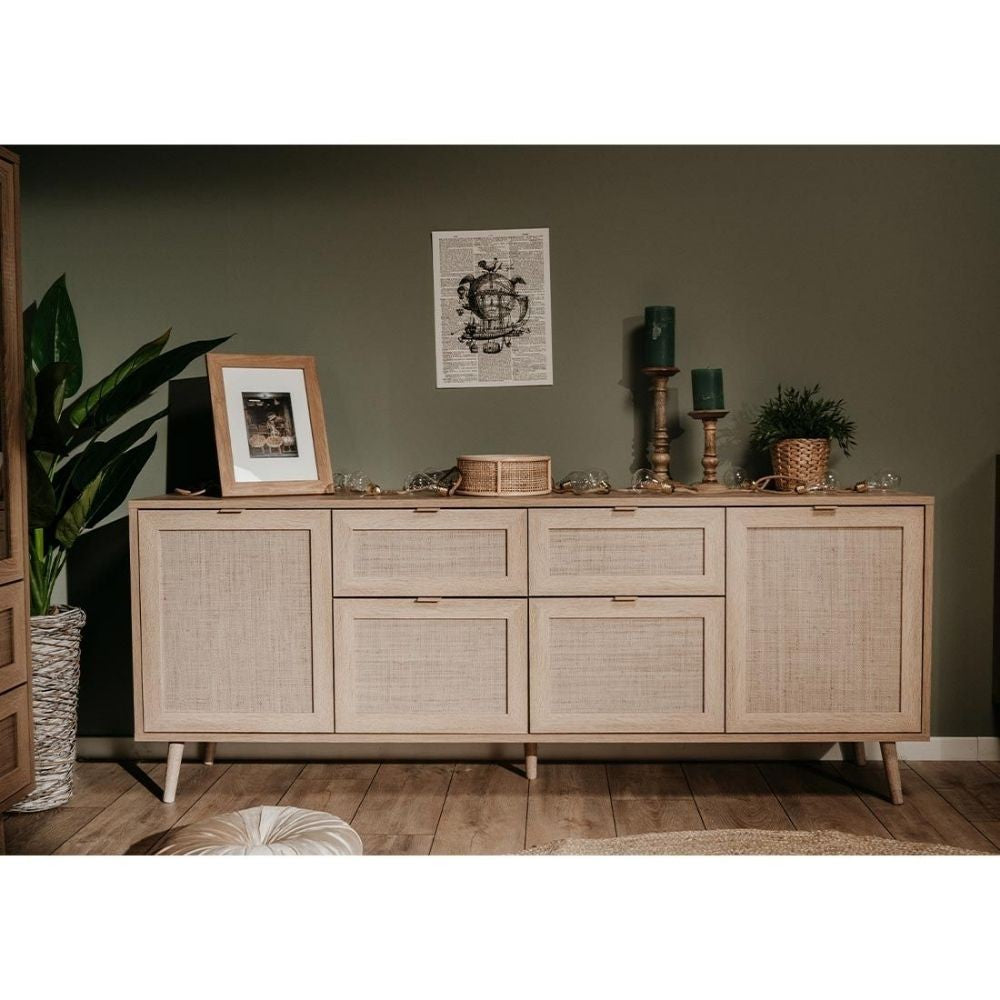 Sideboard mit 4 Türen und 2 Schubladen 180x70h cm Farbe Rattanoptik - Bali 51B