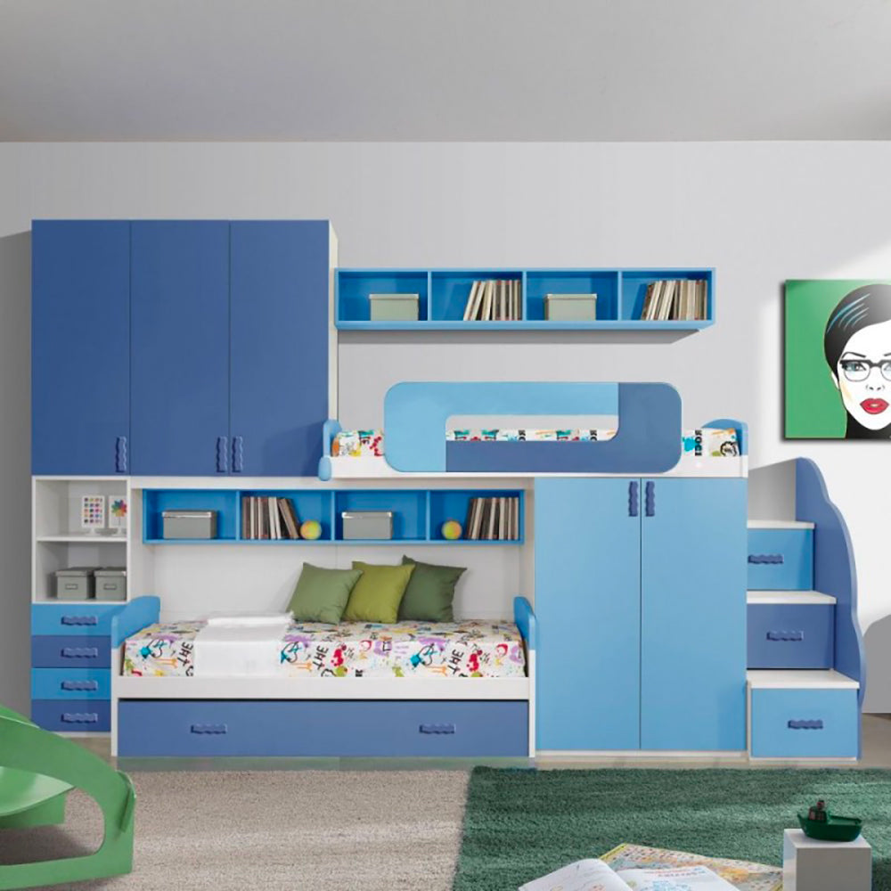 Cameretta a soppalco con 3 letti Catania colore bianco e blu