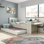 Letto singolo con scrivania integrata e letto estraibile colore bianco vintage e bianco