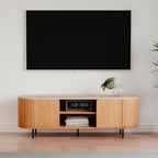 Mobile porta Tv colore rovere oak con top effetto travertino e laterali listellati 140 cm Fabia56A