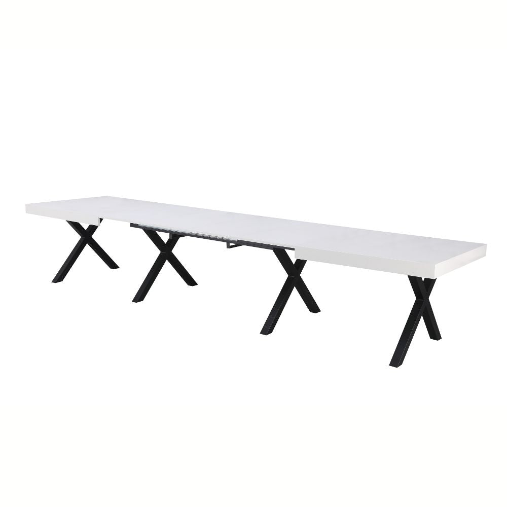Tavolo allungabile con piano colore bianco opaco e gambe metallo nero 200x100x74H cm - Evaste