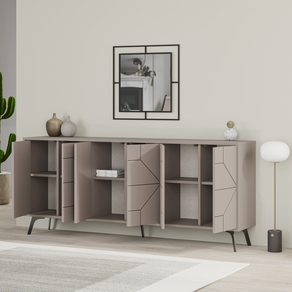 Madia 6 ante con disegno geometrico 184x35x77,4 colore tortora Dune