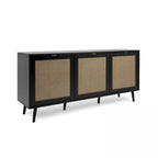 Madia 150 cm con 3 ante colore nera con frontali effetto vimini - Vienna51A