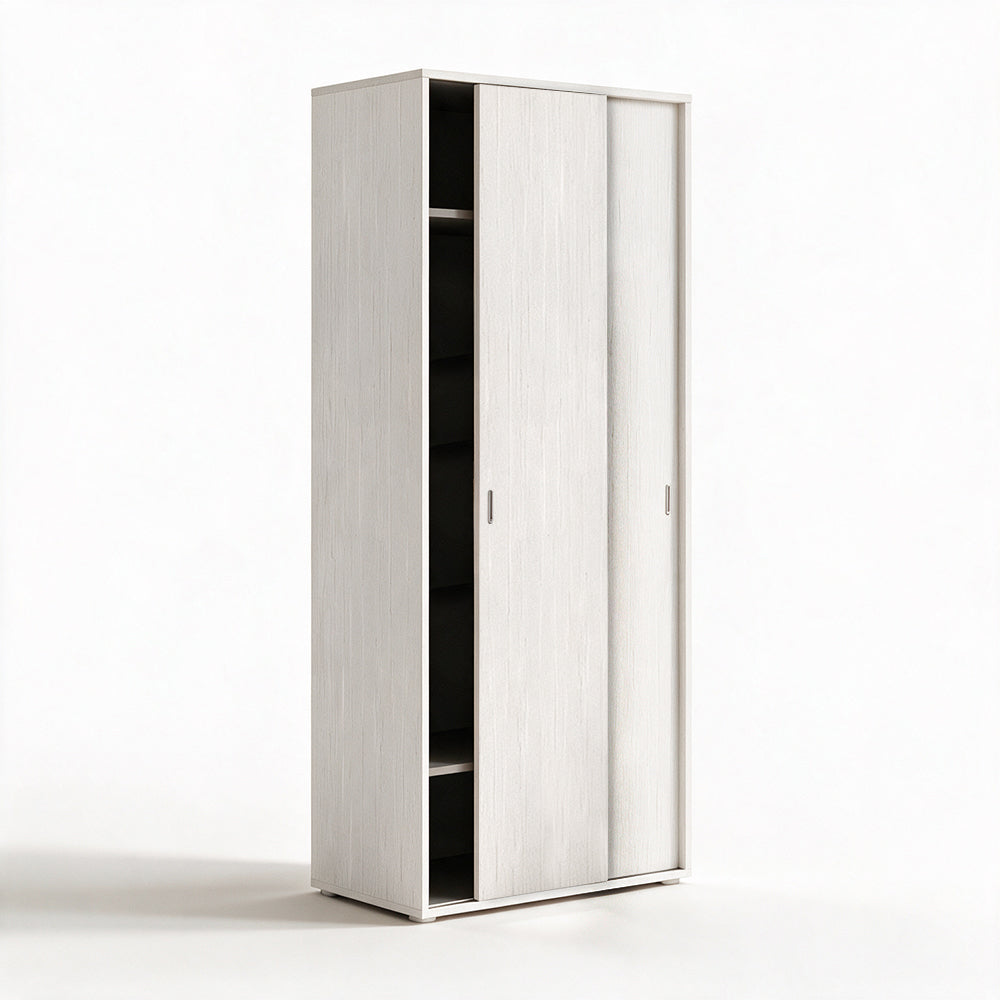 Armoire à deux portes coulissantes avec tringle de penderie, coloris blanc frêne, 90x43x212H cm