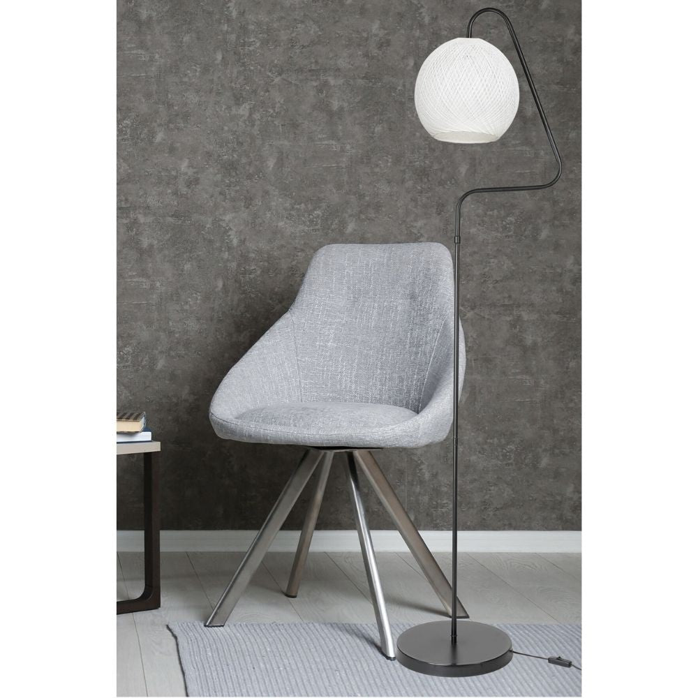 Lampada da terra 160h cm a stelo colore grigio e paralume tessuto bianco - Yumak MDL4256