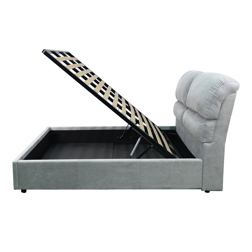 Letto matrimoniale con contenitore in tessuto colore grigio chiaro - Sofaback