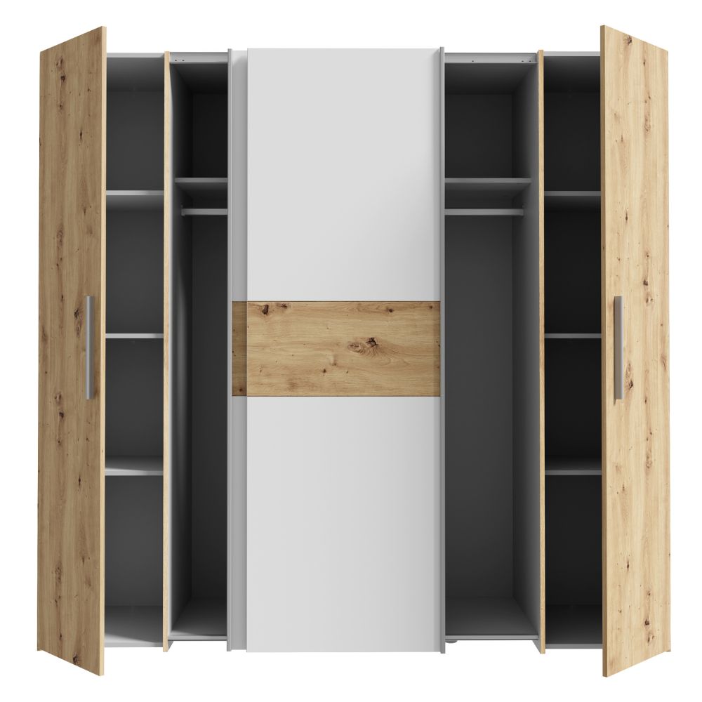 Armadio 4 ante rovere e bianco con ante scorrevoli e battenti 200x61x190H Teodoro