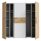 Armadio 4 ante rovere e bianco con ante scorrevoli e battenti 200x61x190H Teodoro