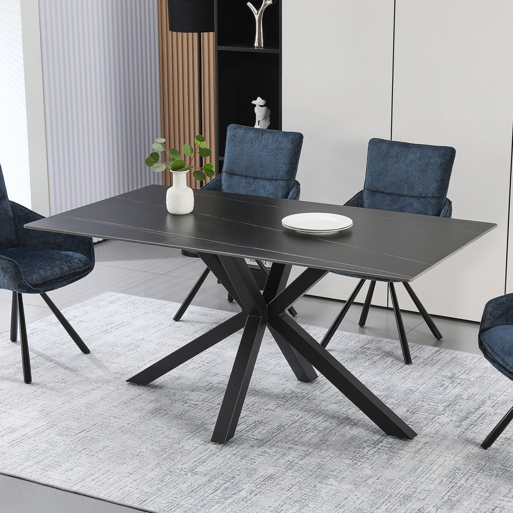 Tavolo da pranzo 160×90 cm in ceramica effetto marmo nero con gambe nere Hunter