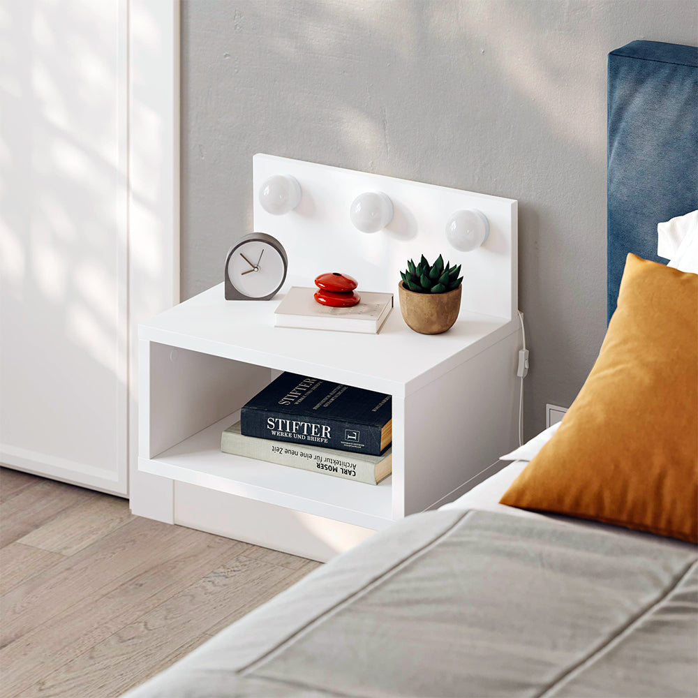 Comodino sospeso con luci LED integrate e vano a giorno colore bianco Treo