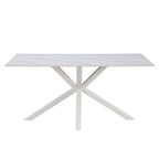Tavolo da pranzo 160×90 cm in ceramica effetto marmo bianco con gambe bianche Hunter