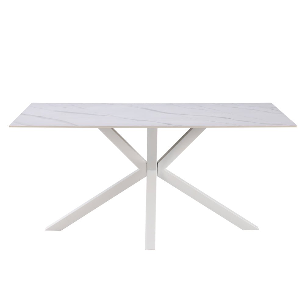 Tavolo da pranzo 160×90 cm in ceramica effetto marmo bianco con gambe bianche Hunter