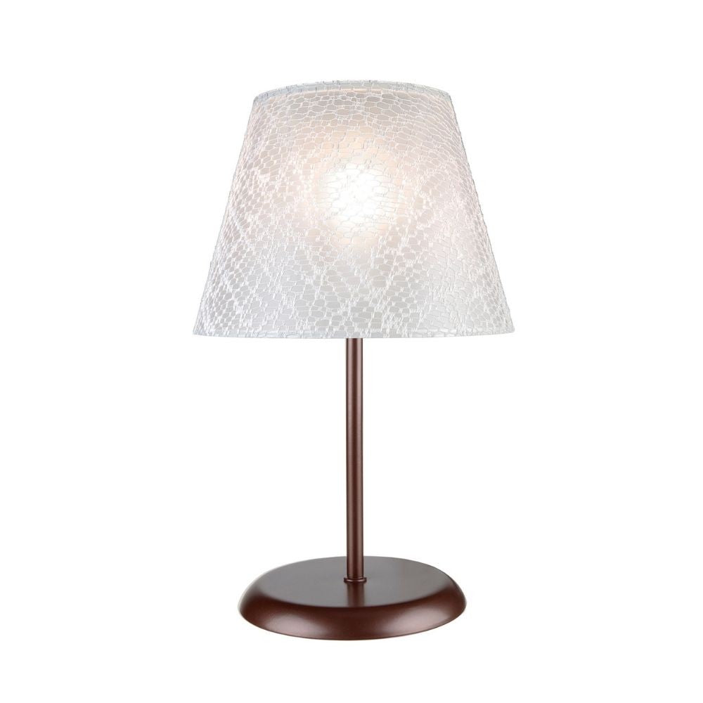 Lampada da tavolo in metallo e paralume tessuto ricamo Elva