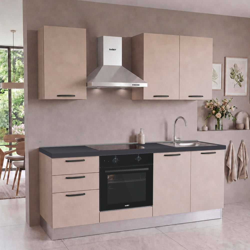 Cucina completa con elettrodomestici e piano induzione colore cashmere Taurusnew 195 cm Industrie Valentini