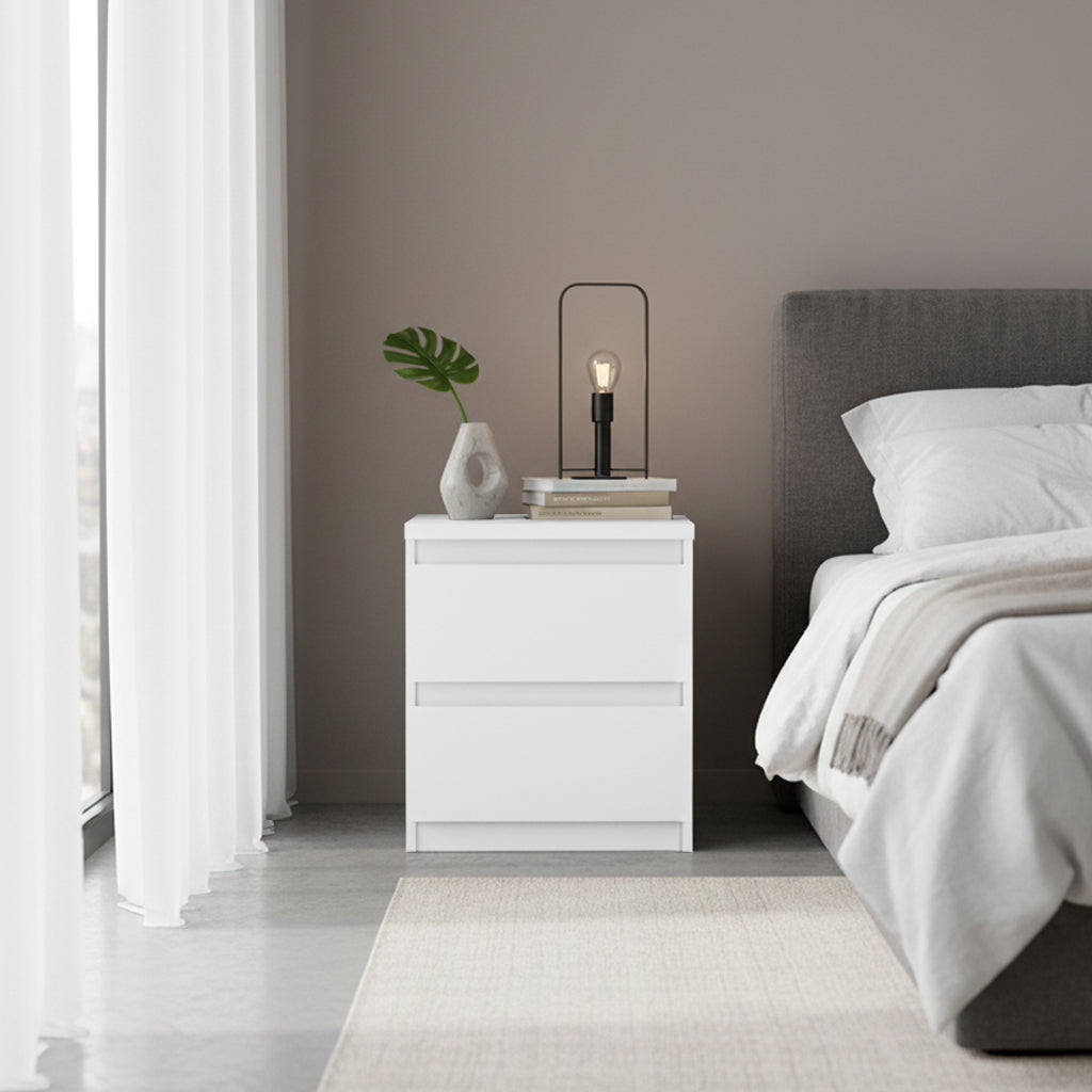 Comodino 2 cassetti colore bianco 41.8x32.2x49.3H Morgan