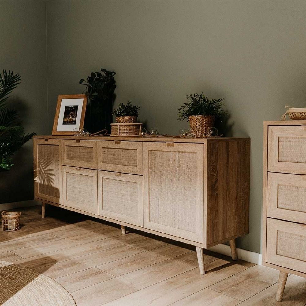 Sideboard mit 4 Türen und 2 Schubladen 180x70h cm Farbe Rattanoptik - Bali 51B