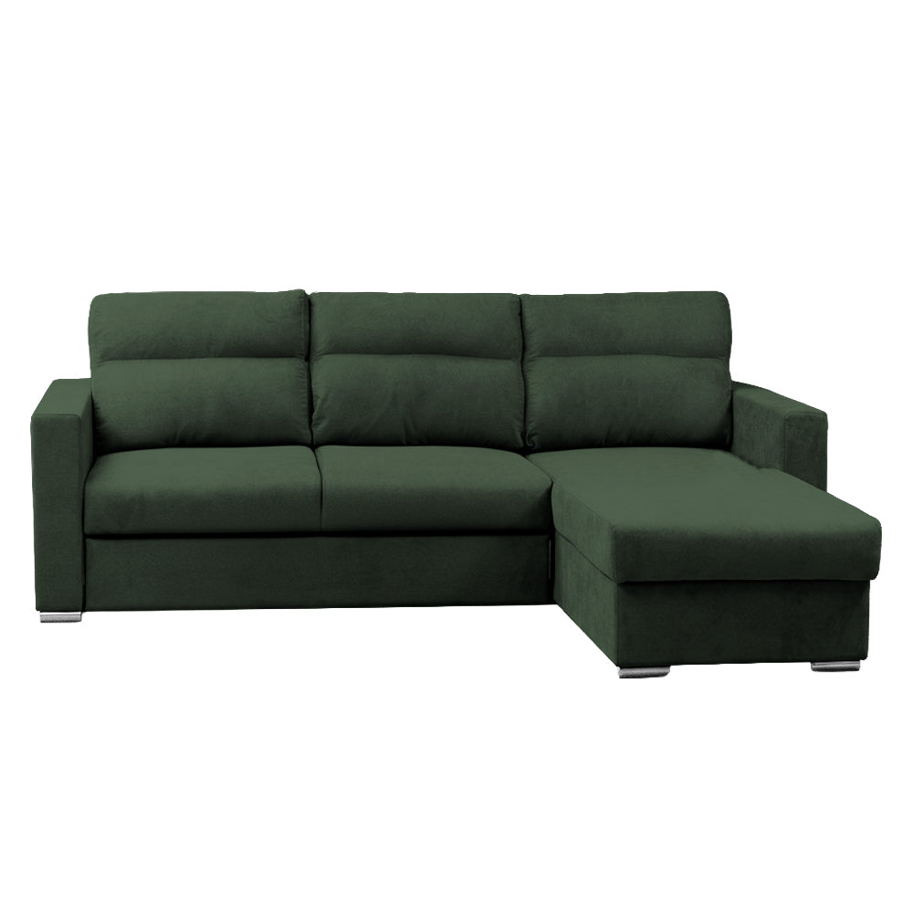 Divano con letto estraibile e penisola contenitore reversibile verde Elba