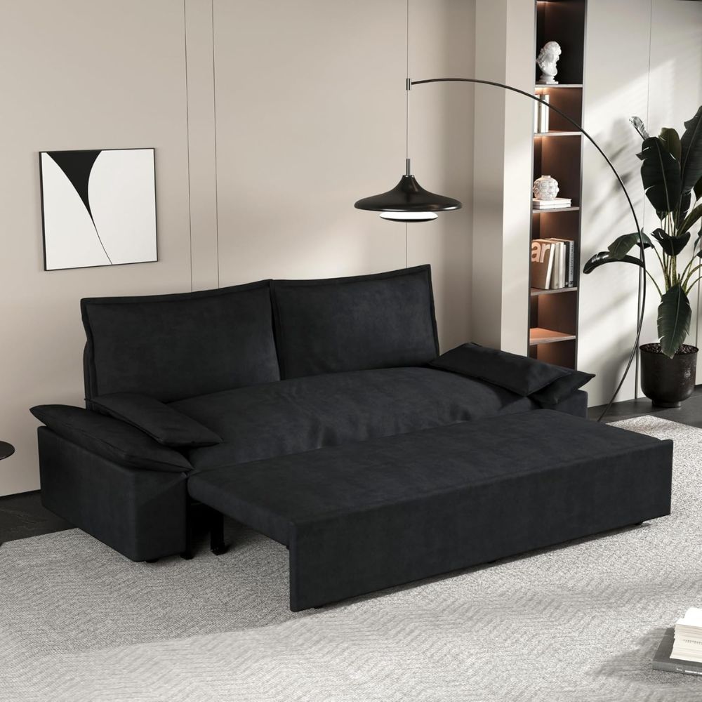 Canapé convertible 2 places noir 185x85x85H Belly