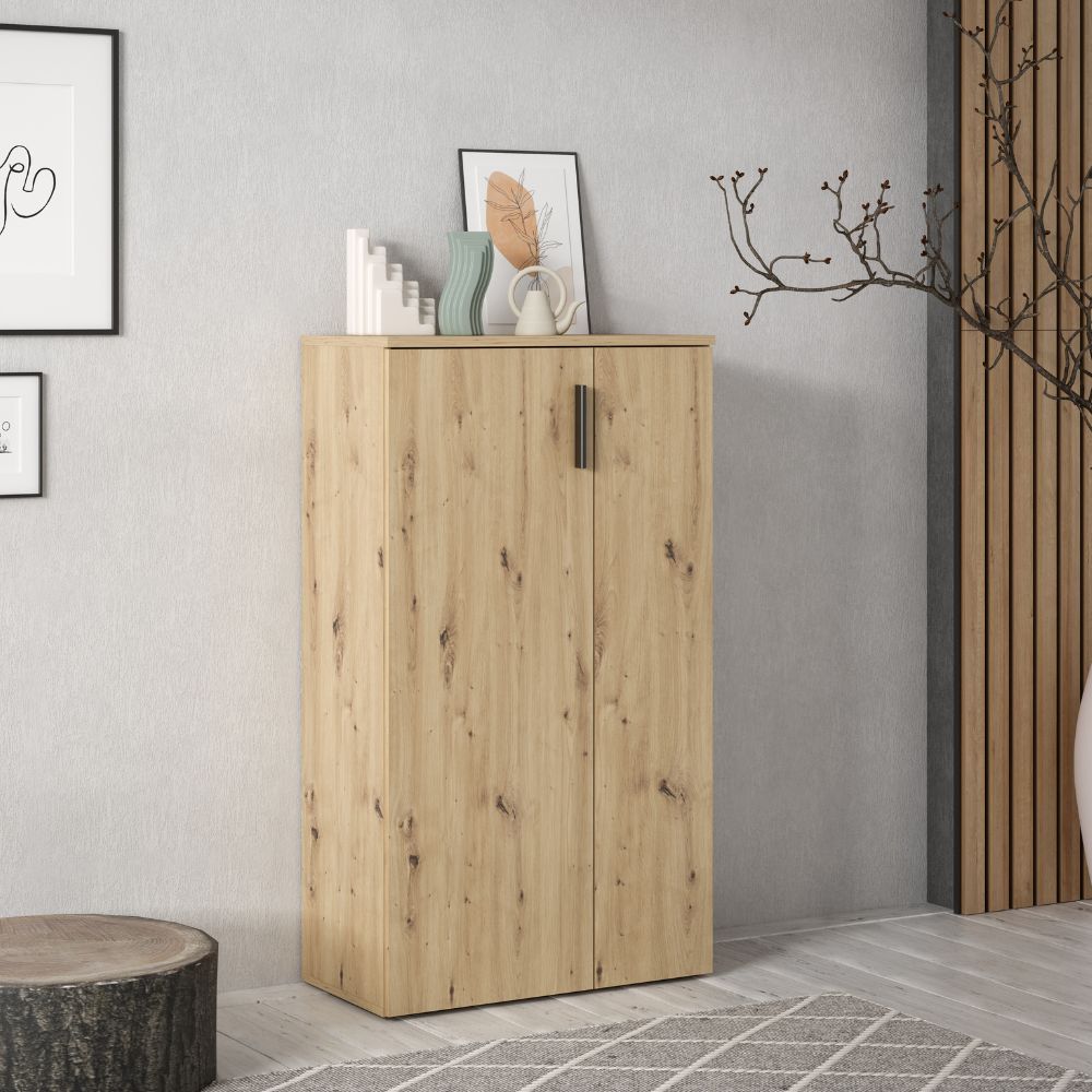 Mobile multiuso scarpiera 2 ante con 5 ripiani colore rovere 69x34x120H Lucio