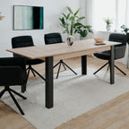 Ausziehbarer Tisch Tolosa80B Eichenplatte und schwarze Beine - 150x80x75H