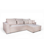 Divano angolare beige con letto Easy Open, contenitore e penisola reversibile Emily