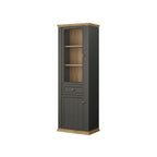 PNTV711-Q243 VITRINE DUNKELGRAU UND EICHE MIT 2 TÜREN UND EINER SCHUBLADE