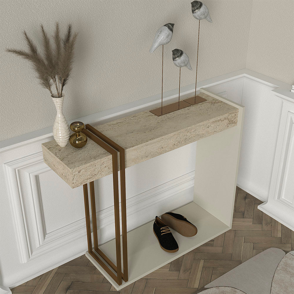 CONSOLE DESCA COULEUR CACHEMIRE ET PLATEAU TRAVERTIN