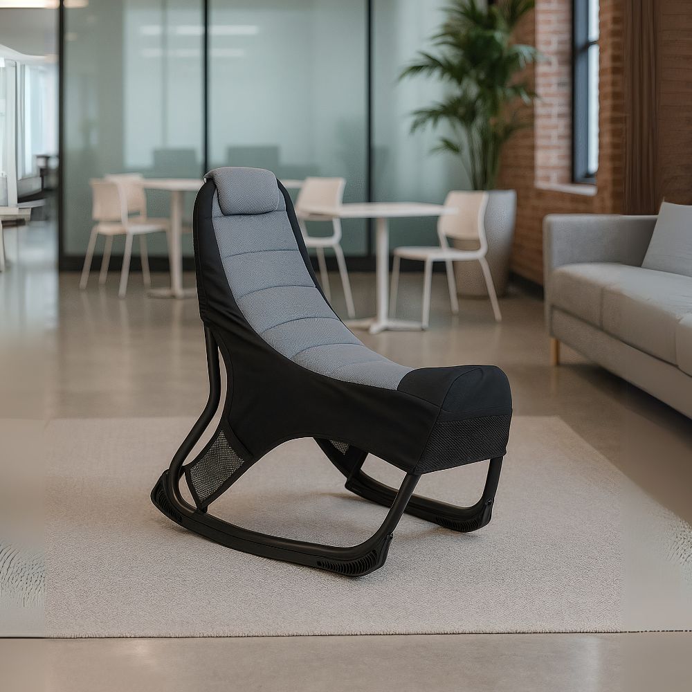 Sedia poltrona gaming in tessuto con base curva colore grigio e nero - Kordi
