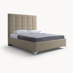 Letto matrimoniale contenitore con testiera alta in tessuto colore cappuccino - NapoliGrande