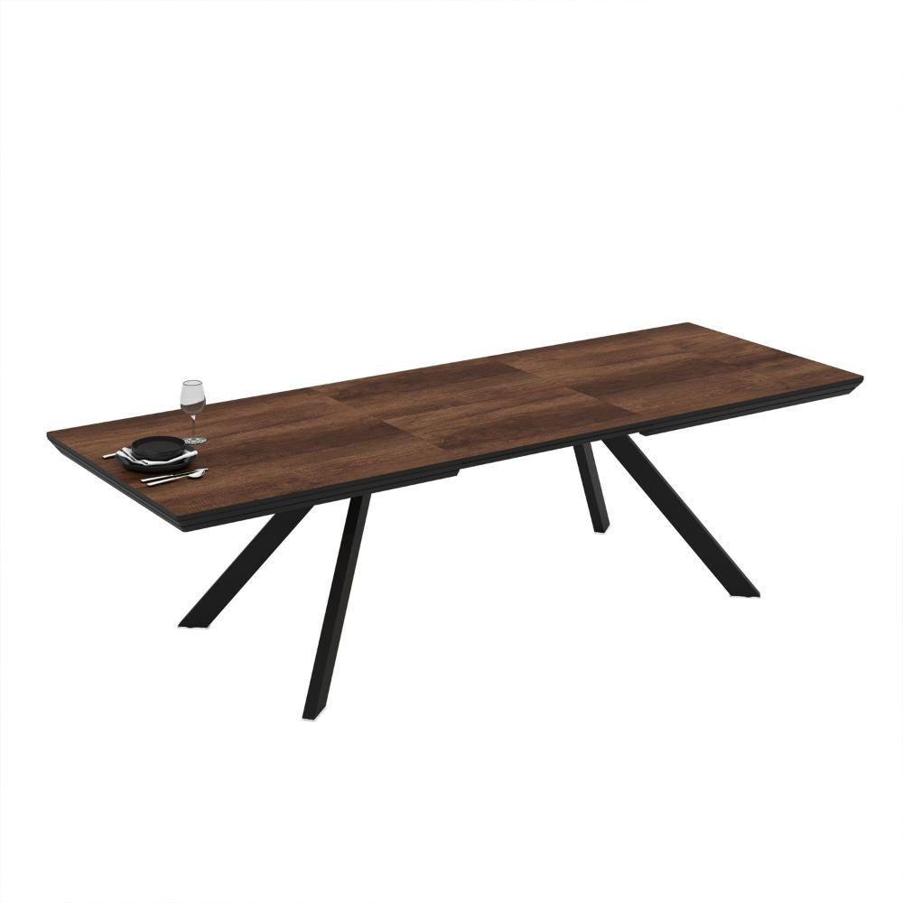 Tavolo allungabile piano colore noce e gambe in metallo Corin 200x100x77H