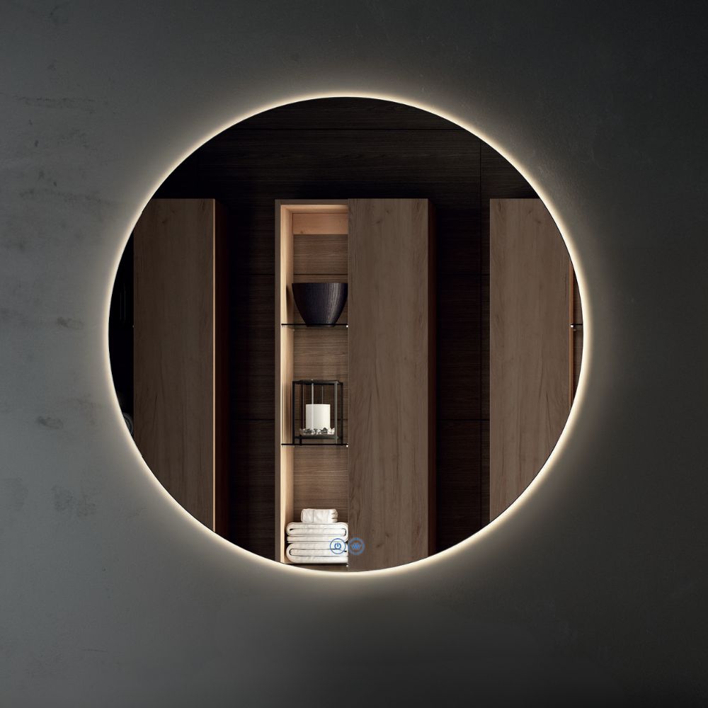 Miroir de salle de bain rond rétroéclairé LED anti-buée 80 cm - Tekyr