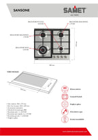 Piano Cottura gas 4 fuochi 60 cm acciaio inox Samet Sansone60