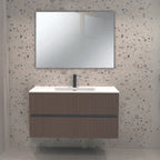 Meuble de salle de bain suspendu avec deux tiroirs et miroir inclus couleur noyer effet cannage 80x45x50H cm - Bifosy