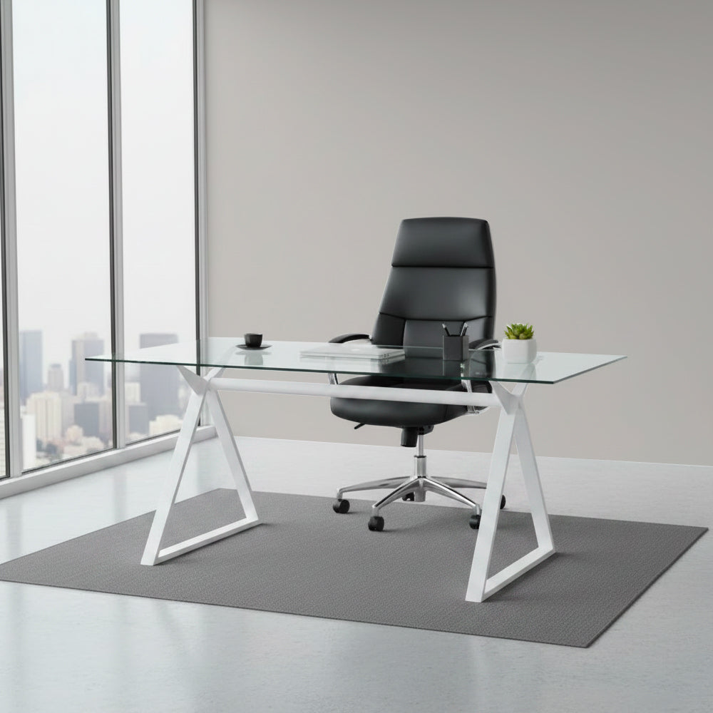 Tavolo da pranzo 150×90 cm in vetro temperato con gambe a cavalletto bianche Skylar