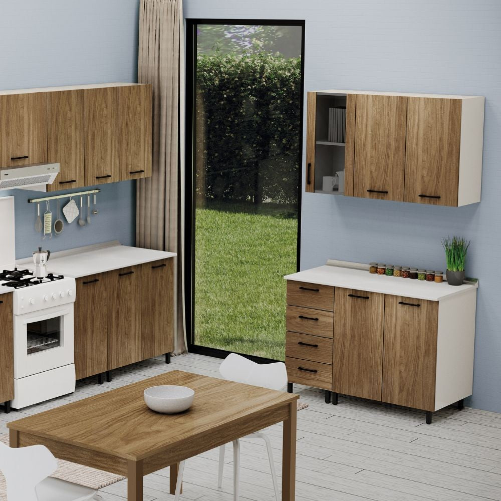 Sottolavello con cassetti e lavello 120 cm noce naturale destro
