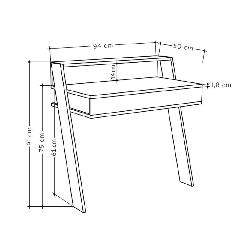 Scrivania da parete con cassetto 94 cm colore antracite Cowork
