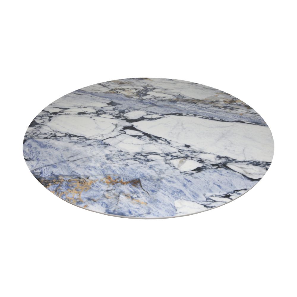 Tavolo rotondo con piano effetto marmo e venature blu 150x150x76H Punto