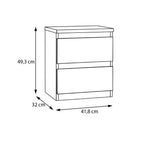 Comodino 2 cassetti colore bianco 41.8x32.2x49.3H Morgan