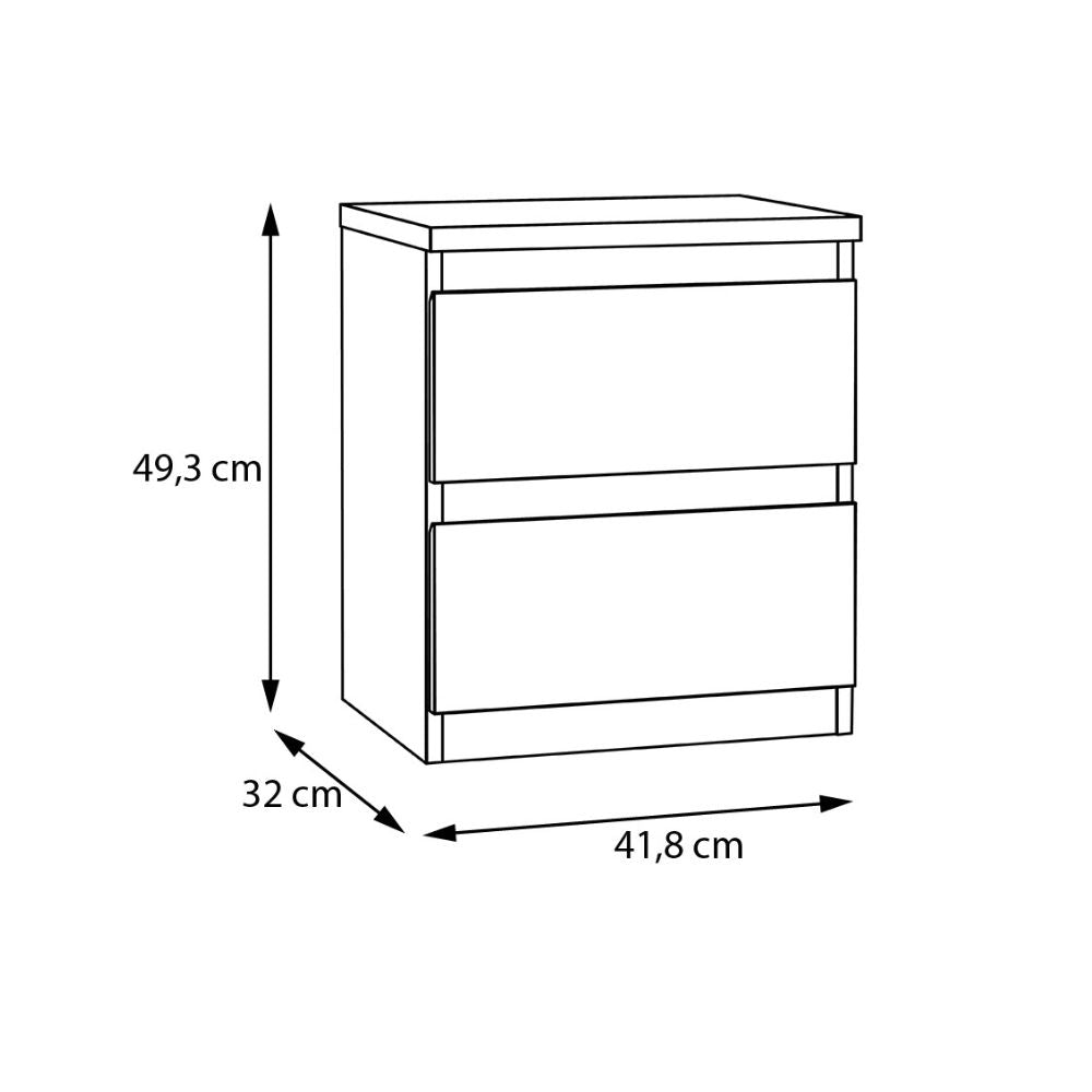 Comodino 2 cassetti colore bianco 41.8x32.2x49.3H Morgan