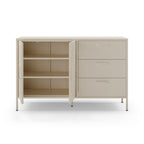 Credenza in metallo colore crema con 2 ante reticolate e 3 cassetti 140 cm - Diora
