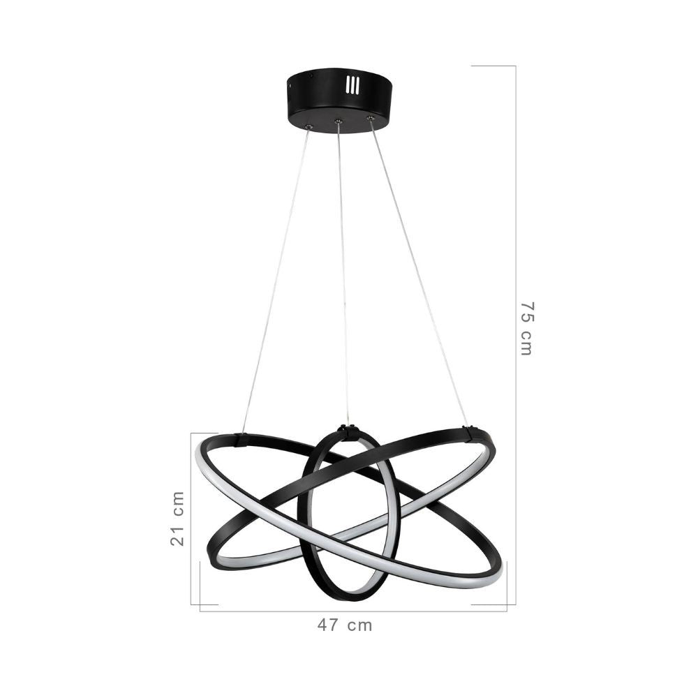 Lampada a sospensione con tre cerchi Led colore nero - Costana