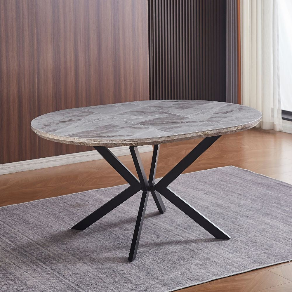 Tavolo rotondo allungabile Evelina piano effetto marmo grigio lucido 120x120x76H
