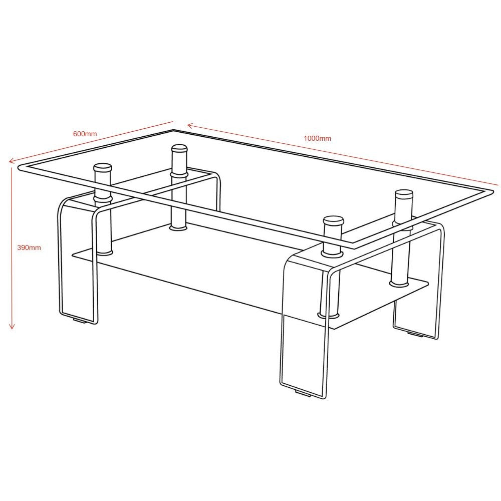 Tavolino con due ripiani in vetro Crystal 100x60x39h