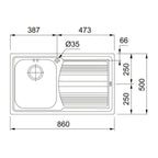 Lavello cucina da incasso 1 vasca con gocciolatoio destro inox satinato Franke LLX611L 86x50